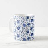Jacobean Floral Pattern Blues op wit Koffiemok (Voorkant links)