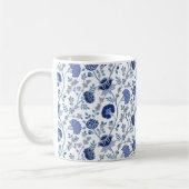 Jacobean Floral Pattern Blues op wit Koffiemok (Links)