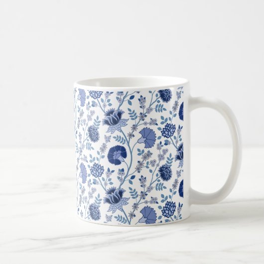 Jacobean Floral Pattern Blues op wit Koffiemok (Rechts)
