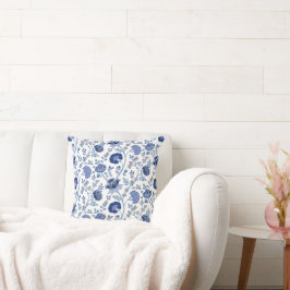 Jacobean Floral Pattern Blues op wit Kussen