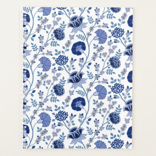 Jacobean Floral Pattern Blues op wit Planner (Voorkant)