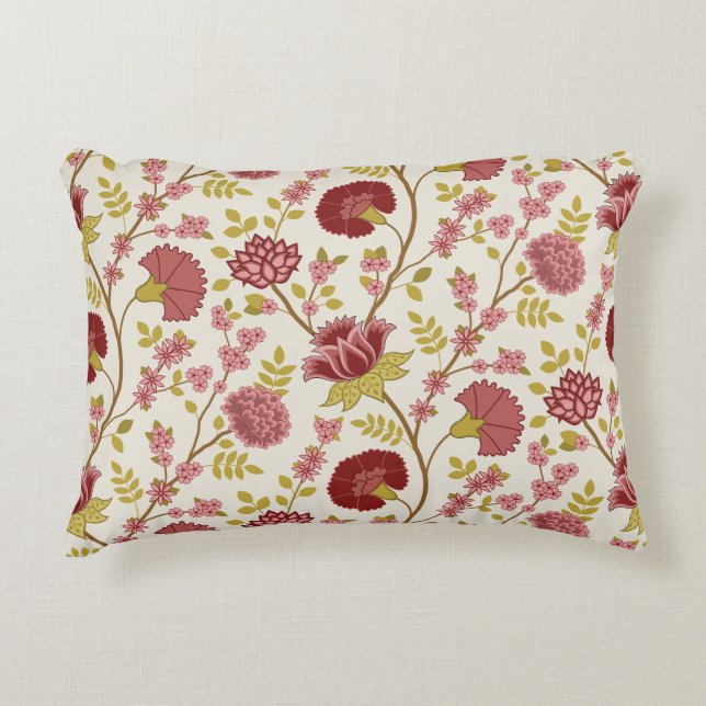 Jacobean Floral Pattern Reds Pinks Gold Cream Accent Kussen (Voorkant)