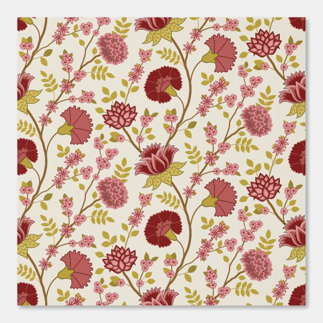 Jacobean Floral Pattern Reds Pinks Gold Cream Behang (Voorkant)