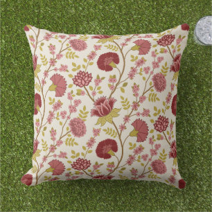 Jacobean Floral Pattern Reds Pinks Gold Cream Buitenkussen