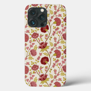 Jacobean Floral Pattern Reds Pinks Gold Cream iPhone 13 Pro Hoesje