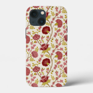 Jacobean Floral Pattern Reds Pinks Gold Cream iPhone 13 Mini Hoesje