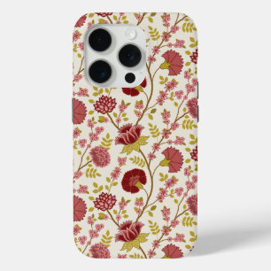 Jacobean Floral Pattern Reds Pinks Gold Cream iPhone 15 Pro Case