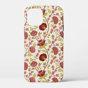 Jacobean Floral Pattern Reds Pinks Gold Cream iPhone 12 Mini Hoesje