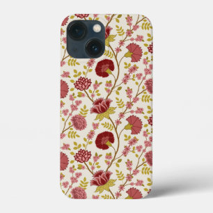 Jacobean Floral Pattern Reds Pinks Gold Cream iPhone 13 Mini Hoesje