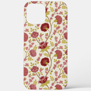 Jacobean Floral Pattern Reds Pinks Gold Cream iPhone 12 Pro Max Hoesje