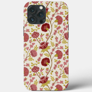 Jacobean Floral Pattern Reds Pinks Gold Cream iPhone 13 Pro Max Hoesje