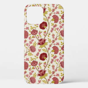 Jacobean Floral Pattern Reds Pinks Gold Cream iPhone 12 Pro Hoesje