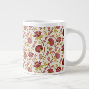Jacobean Floral Pattern Reds Pinks Gold Cream Extra Grote Beker