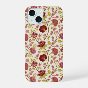 Jacobean Floral Pattern Reds Pinks Gold Cream iPhone 15 Hoesje