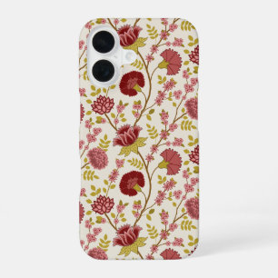 Jacobean Floral Pattern Reds Pinks Gold Cream iPhone 16 Hoesje