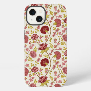 Jacobean Floral Pattern Reds Pinks Gold Cream iPhone 13 Hoesje