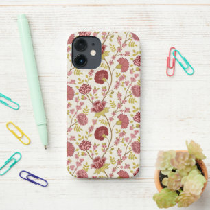 Jacobean Floral Pattern Reds Pinks Gold Cream iPhone 12 Mini Hoesje