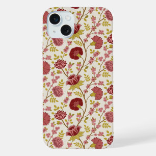 Jacobean Floral Pattern Reds Pinks Gold Cream iPhone 15 Plus Case