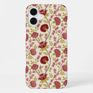 Jacobean Floral Pattern Reds Pinks Gold Cream iPhone 16 Plus Hoesje