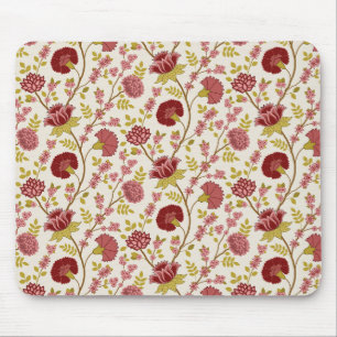 Jacobean Floral Pattern Reds Pinks Gold Cream Muismat