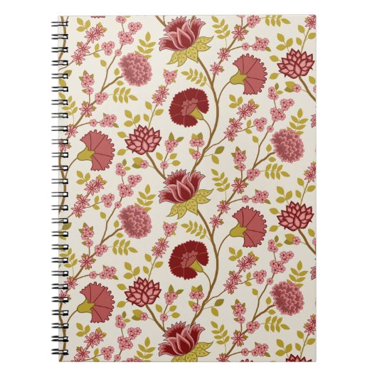 Jacobean Floral Pattern Reds Pinks Gold Cream Notitieboek (Voorkant)