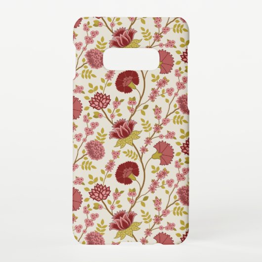Jacobean Floral Pattern Reds Pinks Gold Cream Samsung Galaxy Hoesje (Achterkant)