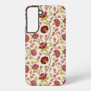 Jacobean Floral Pattern Reds Pinks Gold Cream Samsung Galaxy Hoesje