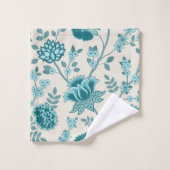Jacobean Floral Pattern Teals op Cream Bad Handdoek (Wasdoekje)
