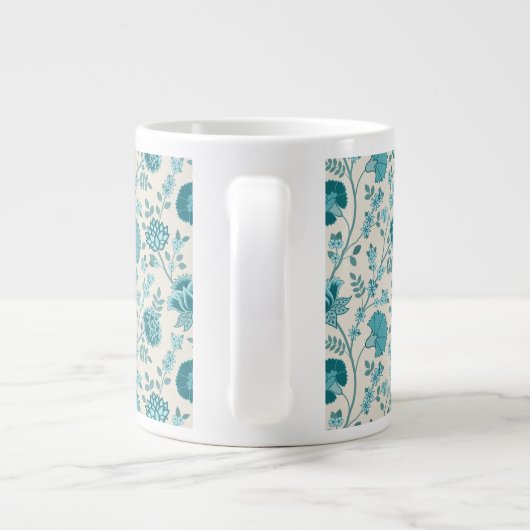 Jacobean Floral Pattern Teals op Cream Extra Grote Beker (Achterkant)