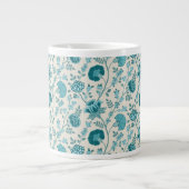 Jacobean Floral Pattern Teals op Cream Extra Grote Beker (Voorkant)