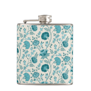 Jacobean Floral Pattern Teals op Cream Heupfles