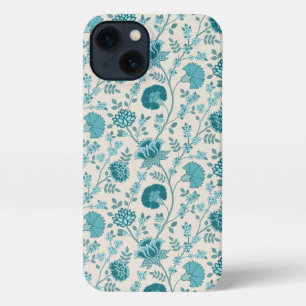 Jacobean Floral Pattern Teals op Cream iPhone 13 Hoesje