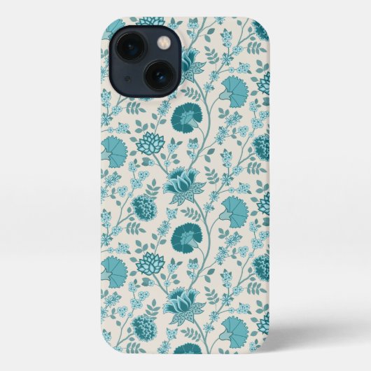 Jacobean Floral Pattern Teals op Cream iPhone Hoesje (Achterkant)
