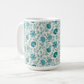 Jacobean Floral Pattern Teals op Cream Koffiemok (Voorkant links)