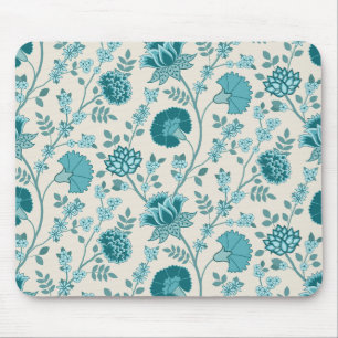 Jacobean Floral Pattern Teals op Cream Muismat