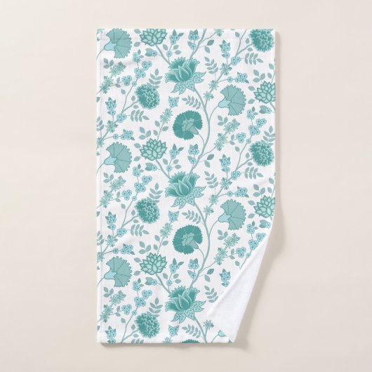 Jacobean Floral Pattern Teals op wit Bad Handdoek (Handdoek)