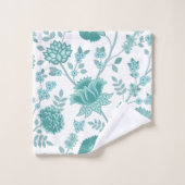 Jacobean Floral Pattern Teals op wit Bad Handdoek (Wasdoekje)
