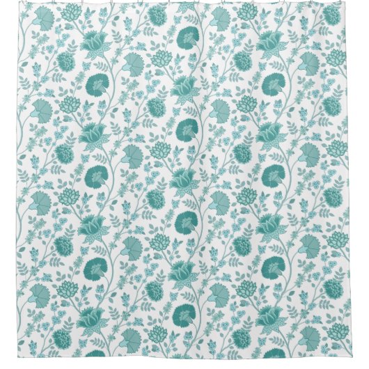 Jacobean Floral Pattern Teals op wit Douchegordijn (Voorkant)