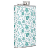 Jacobean Floral Pattern Teals op wit Heupfles (Rechts)