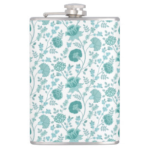 Jacobean Floral Pattern Teals op wit Heupfles