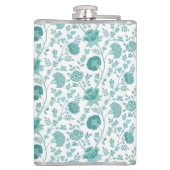 Jacobean Floral Pattern Teals op wit Heupfles (Achterkant)