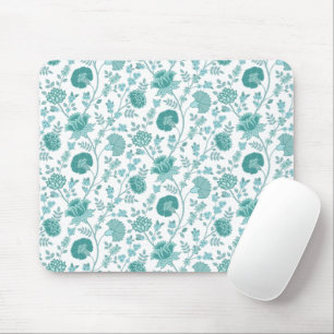 Jacobean Floral Pattern Teals op wit Muismat
