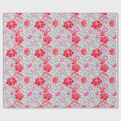 Jacobean Floral Wallpaper, Deep Red, Pink & Grey Cadeaupapier (Vlak)
