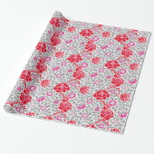 Jacobean Floral Wallpaper, Deep Red, Pink & Grey Cadeaupapier (Uitgerold)