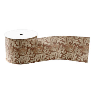 Jacobean Flower Damask, Brown and Taupe Tan Grosgrain Lint