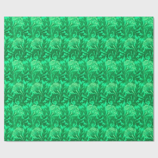 Jacobean Flower Damask, Emerald en Lime Green Cadeaupapier (Vlak)