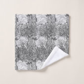Jacobean Flower Damask, Grey/Grey en White Bad Handdoek (Wasdoekje)