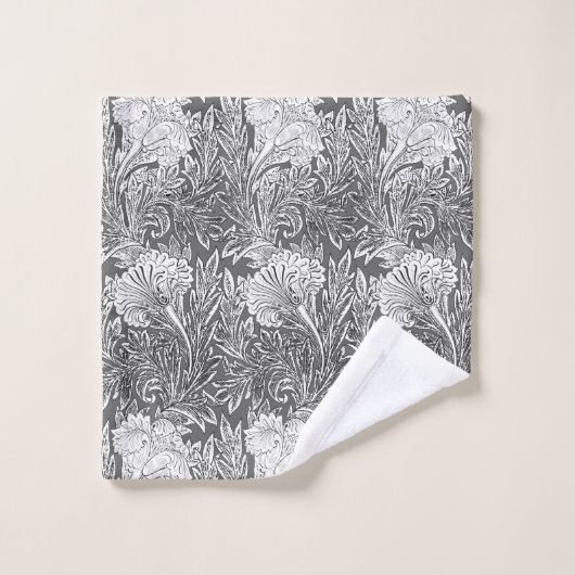 Jacobean Flower Damask, Grey/Grey en White Bad Handdoek (Wasdoekje)