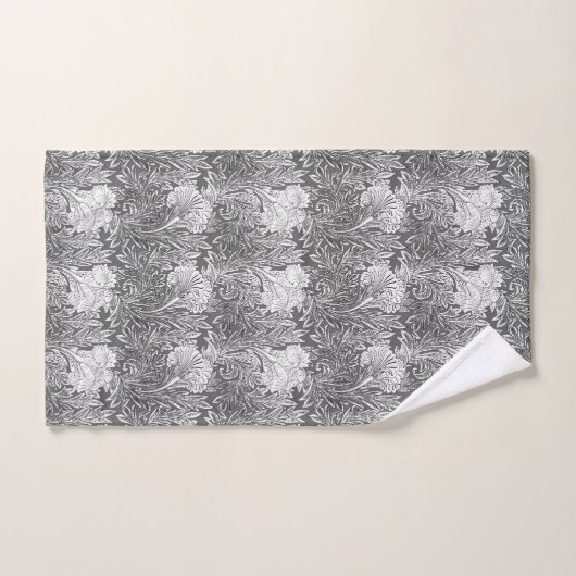 Jacobean Flower Damask, Grey/Grey en White Bad Handdoek (Handdoek)