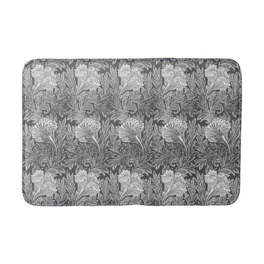 Jacobean Flower Damask, Grey/Grey en White Badmat (Voorkant)